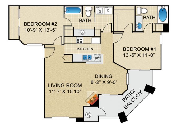 2 bedroom 2 bathroom floor plan at The Springs at Continental Ranch in Tucson, AZ